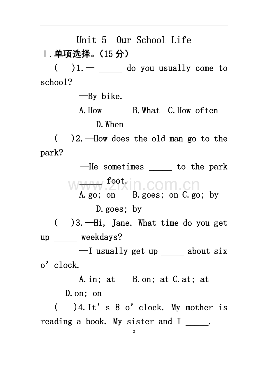 七年级仁爱英语下册-UNIT5单元测试(含答案).doc_第2页