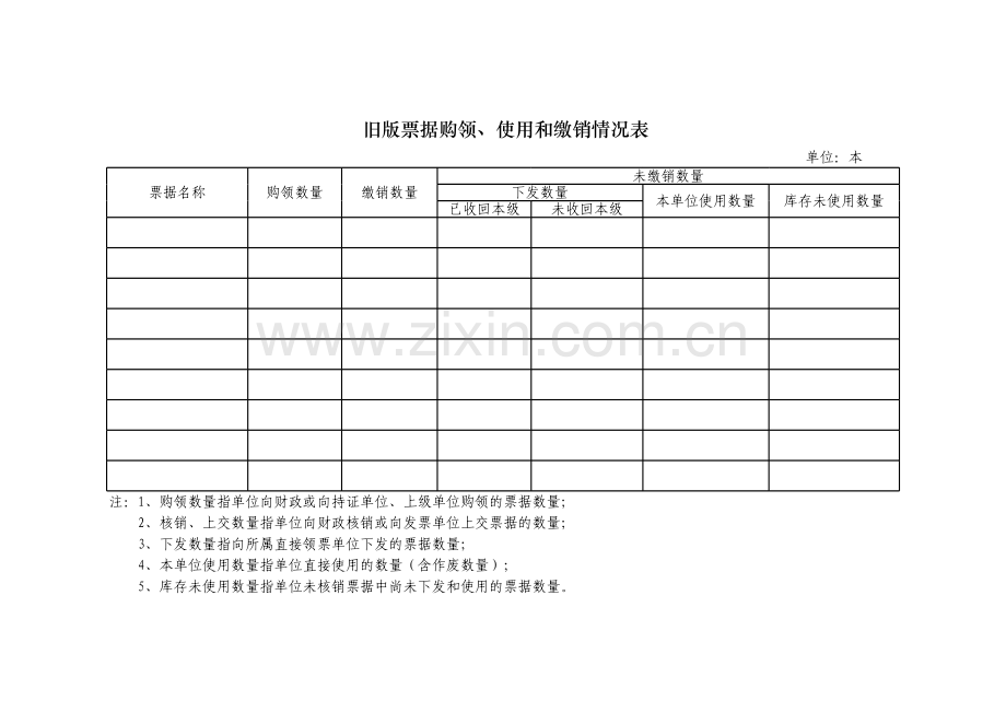 旧版票据购领、使用和缴销情况表.xls_第1页