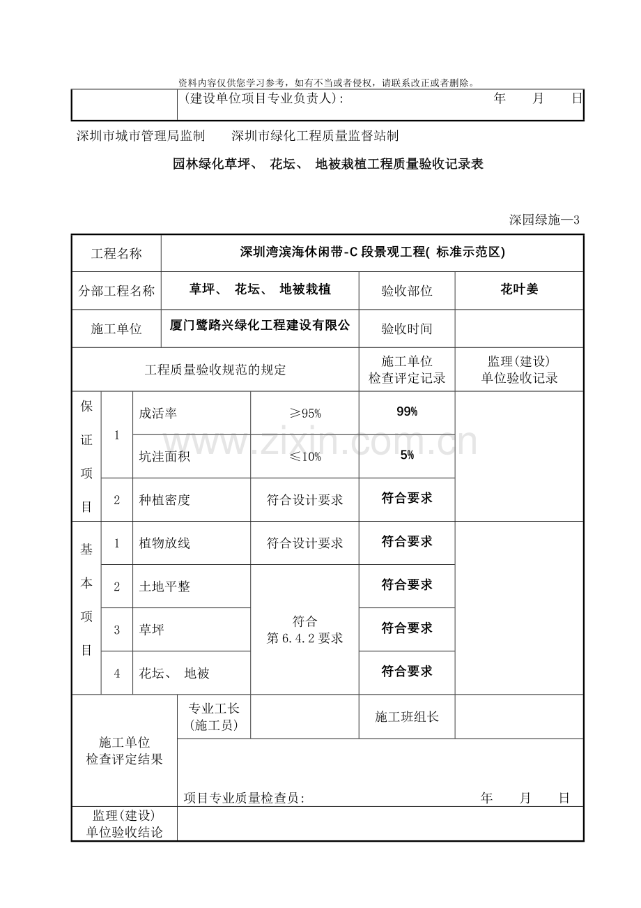 园林绿化草坪花坛地被栽植工程质量验收记录表深园绿施样本.doc_第2页