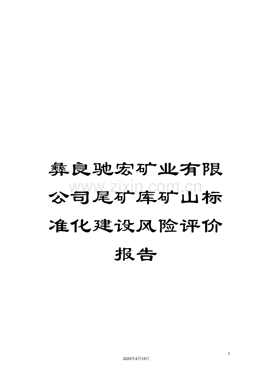 彝良驰宏矿业有限公司尾矿库矿山标准化建设风险评价报告.doc_第1页