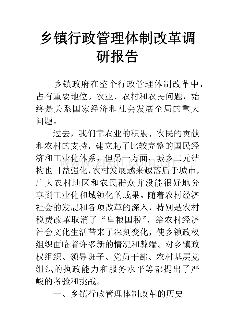 乡镇行政管理体制改革调研报告.docx_第1页