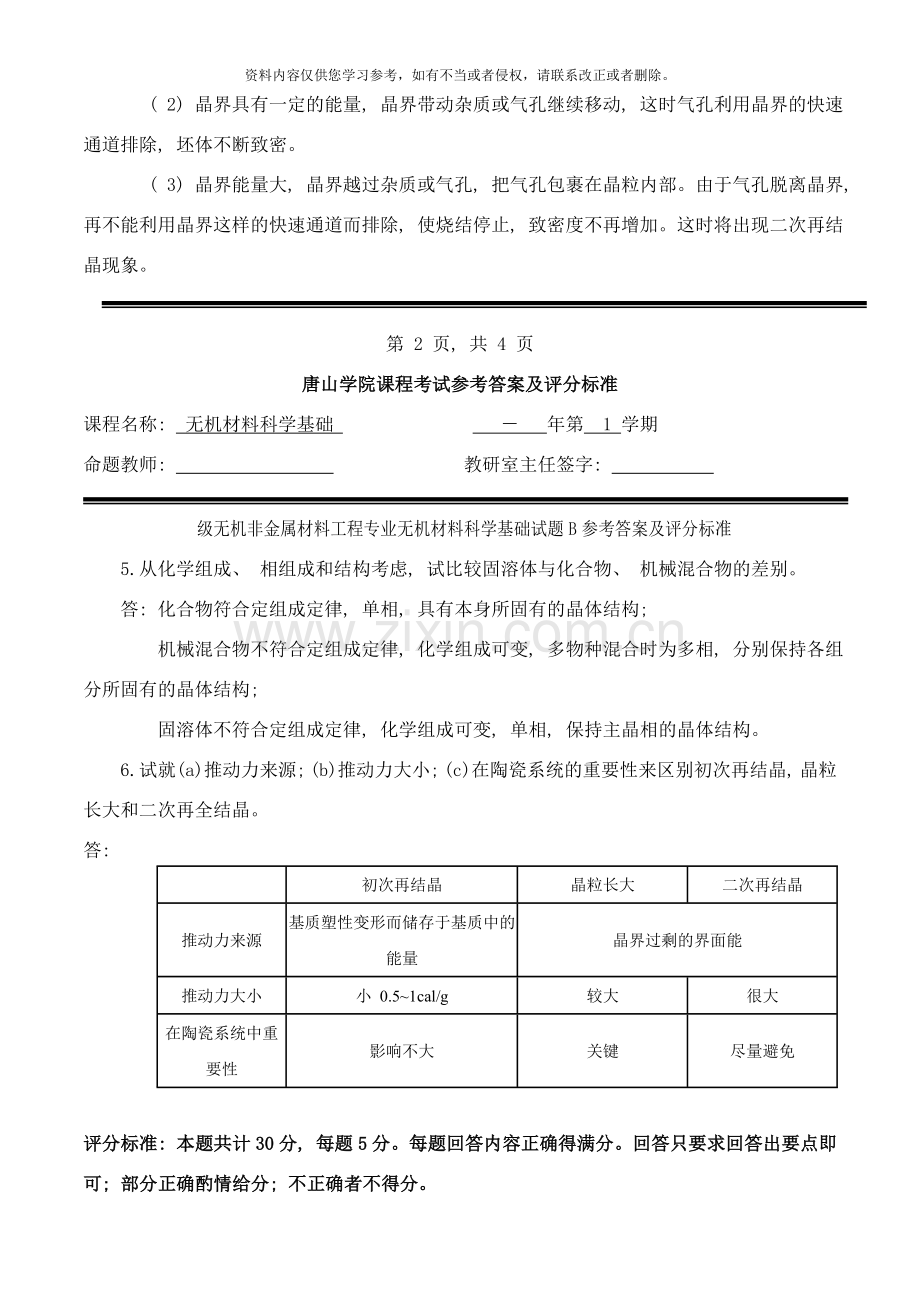 级无机非金属材料专业无机材料科学基础试卷b卷标准答案及评分标准样本.doc_第3页