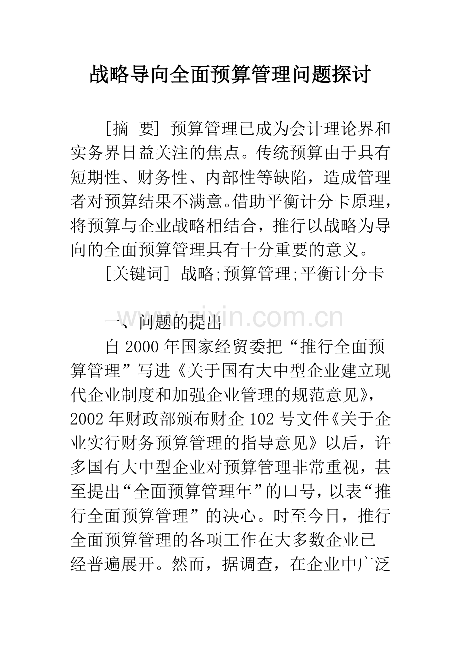 战略导向全面预算管理问题探讨.docx_第1页