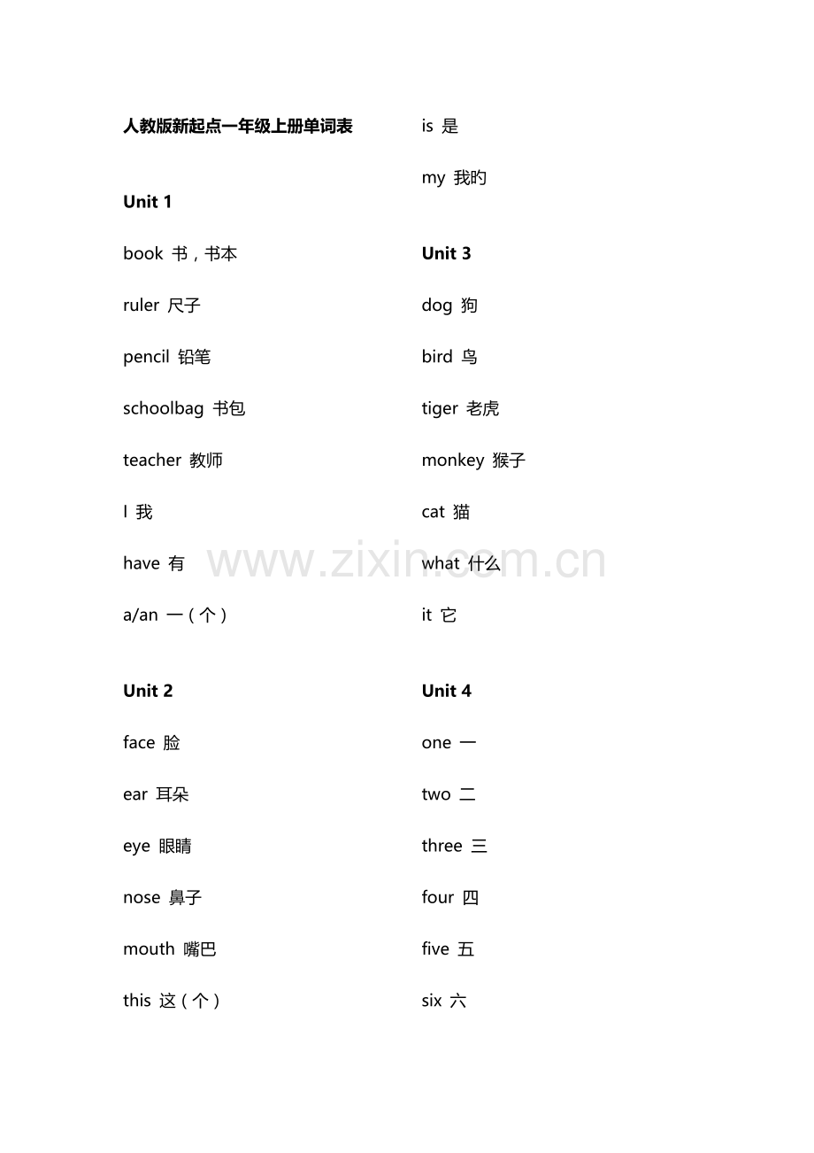 人教版新起点小学英语一起点1-6年级单词表.doc_第1页