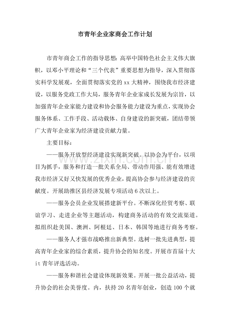 市青年企业家商会工作计划.docx_第1页