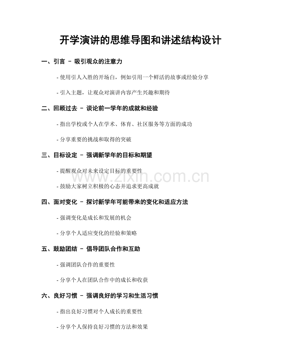 开学演讲的思维导图和讲述结构设计.docx_第1页