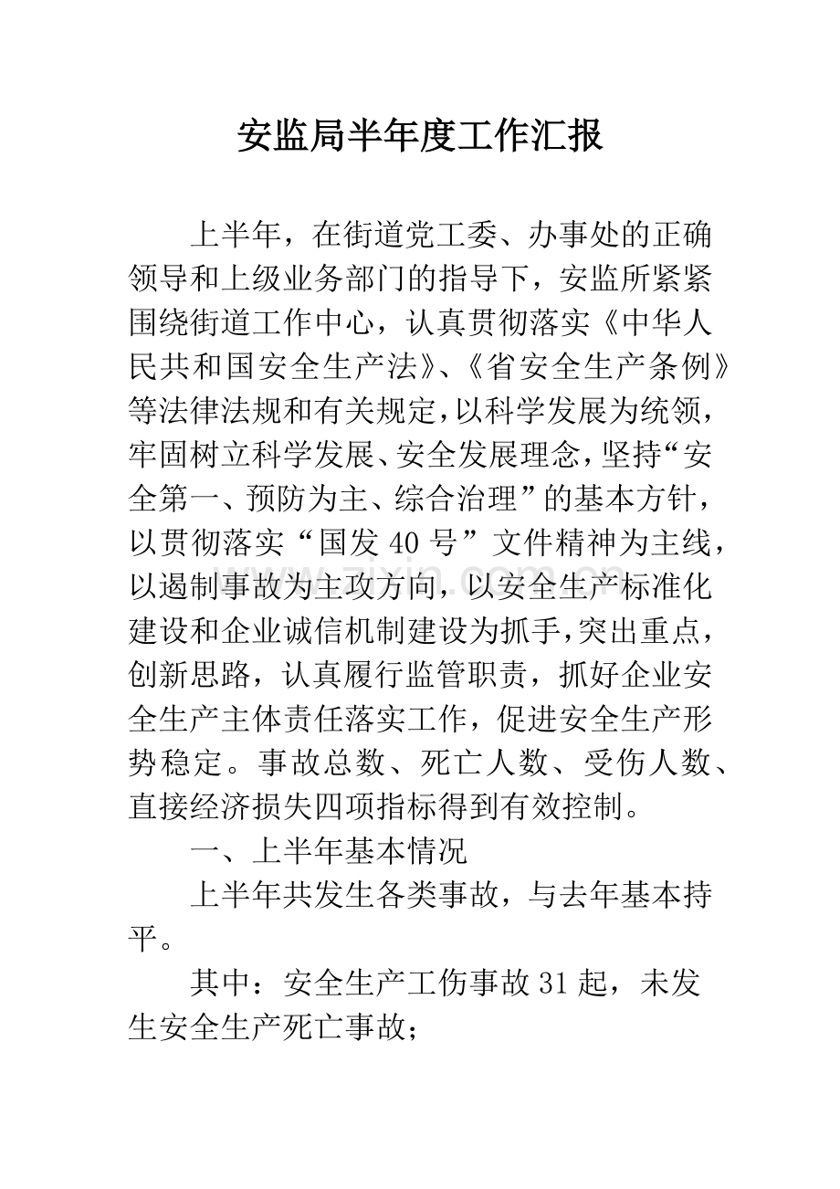 安监局半年度工作汇报.docx_第1页