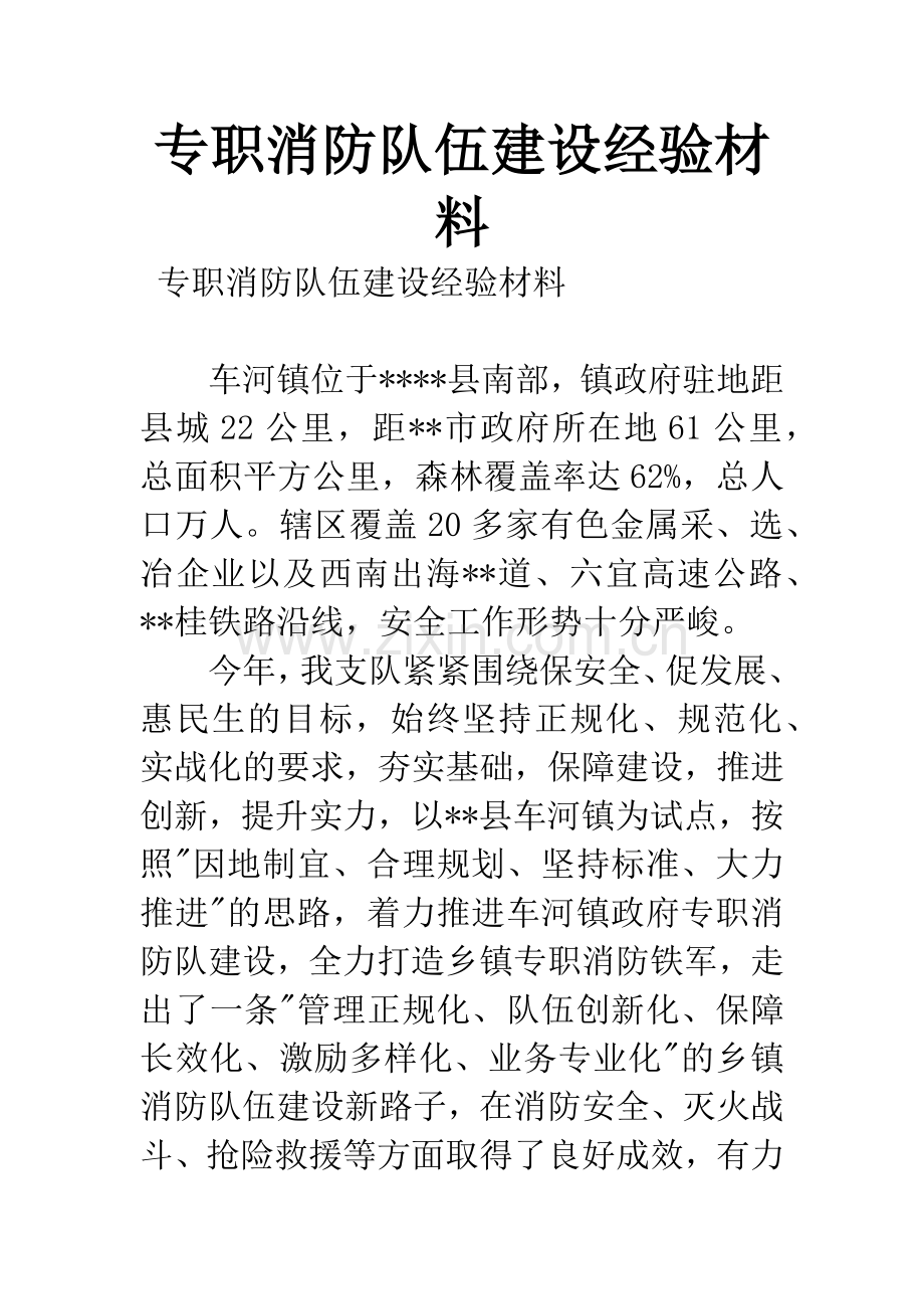 专职消防队伍建设经验材料.docx_第1页