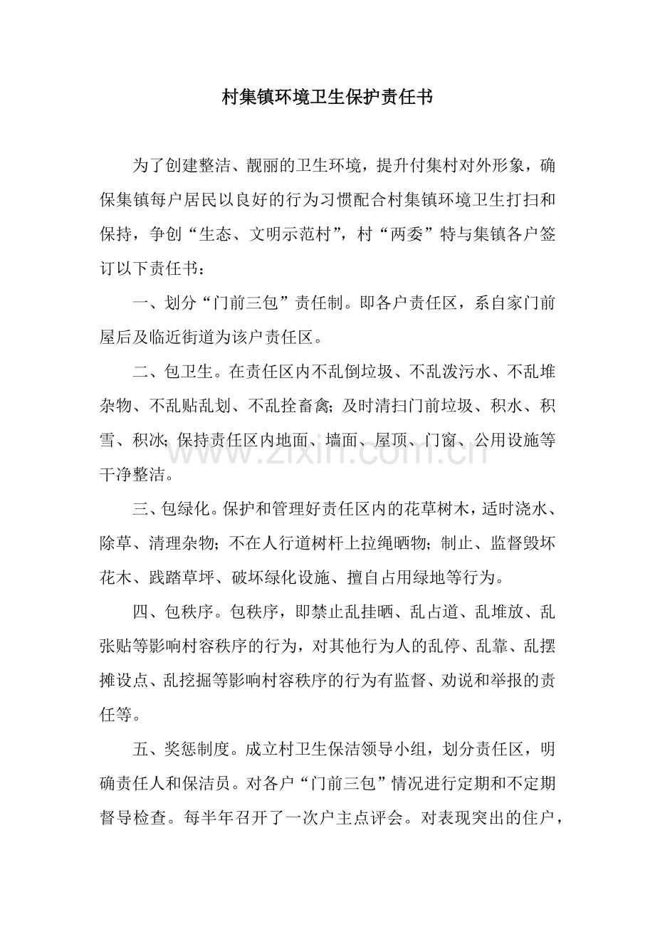 村集镇环境卫生保护责任书.docx_第1页