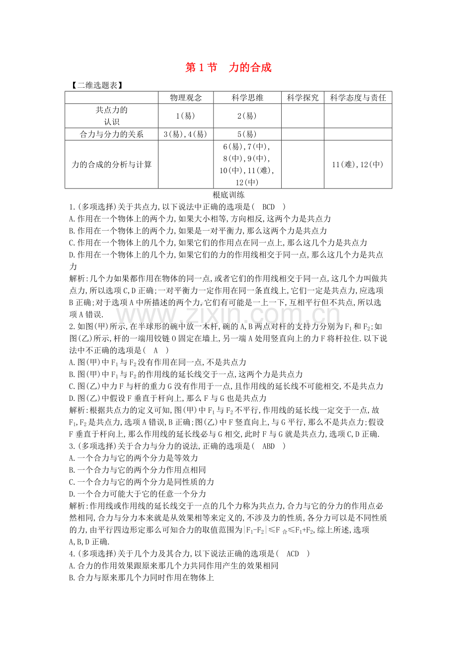 2022版高中物理第五章力与平衡第1节力的合成试题鲁科版必修.doc_第1页