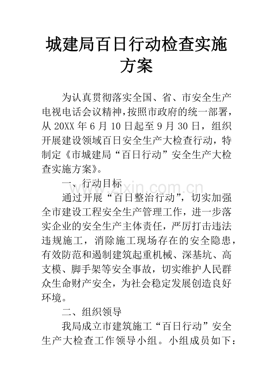 城建局百日行动检查实施方案.docx_第1页