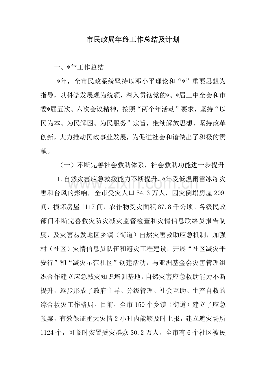 市民政局年终工作总结及计划.docx_第1页