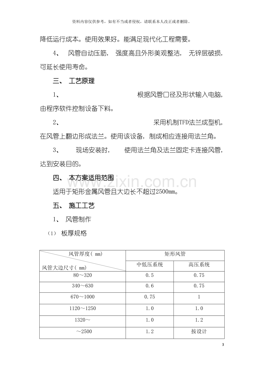 暖通专业送排风系统共板法兰施工方案模板.doc_第3页