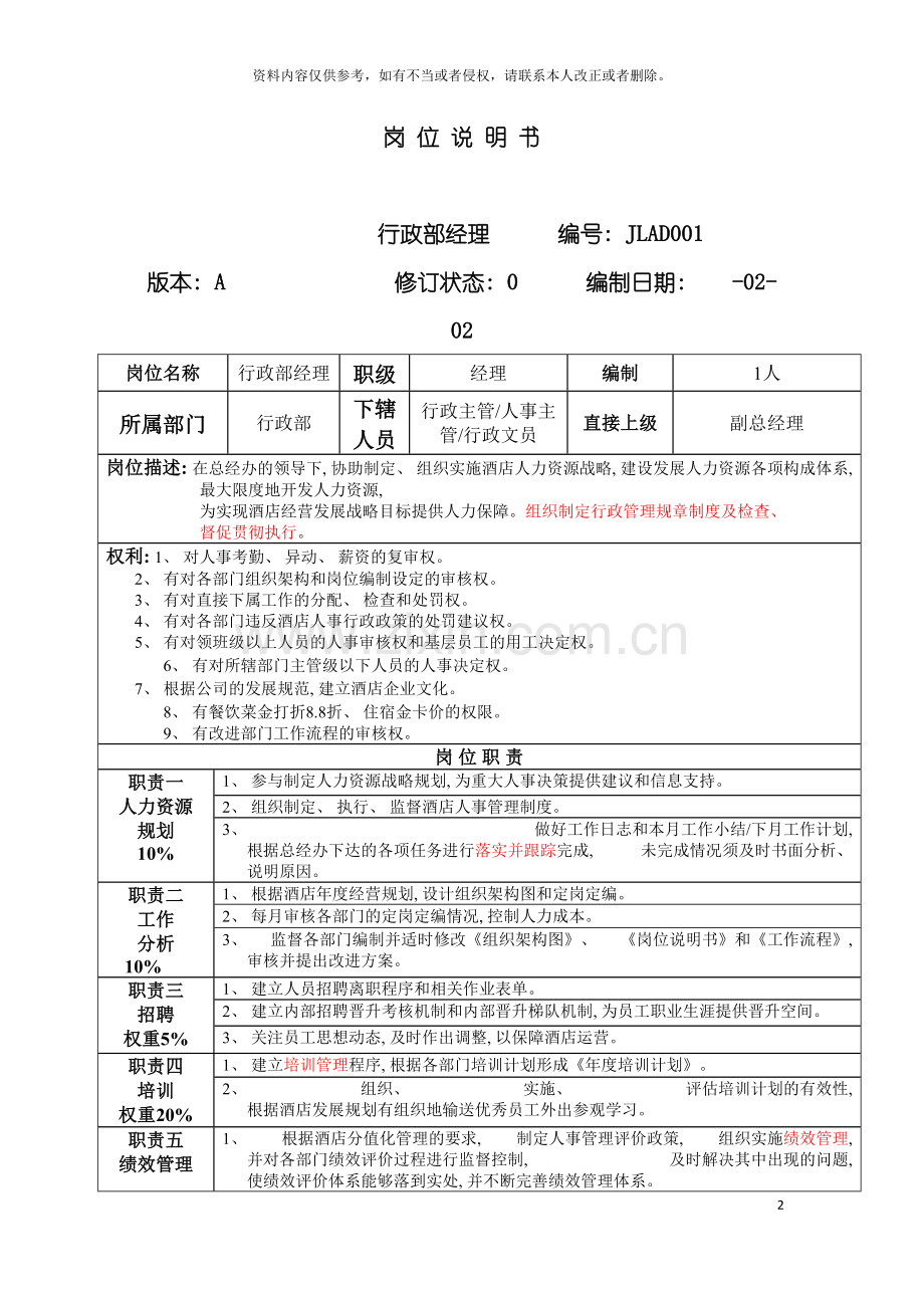 星级酒店岗位说明书模板.doc_第2页