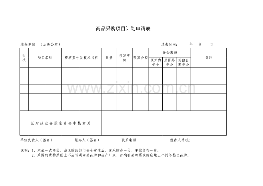 商品采购项目计划申请表.xls_第1页