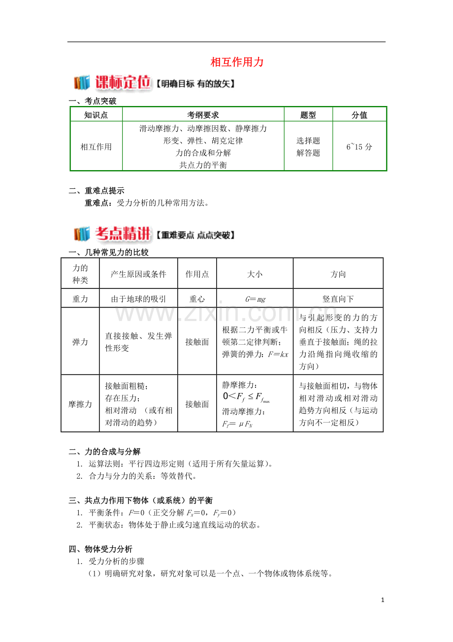 2018高中物理期末复习专题__相互作用力学案新人教版必修1.doc_第1页