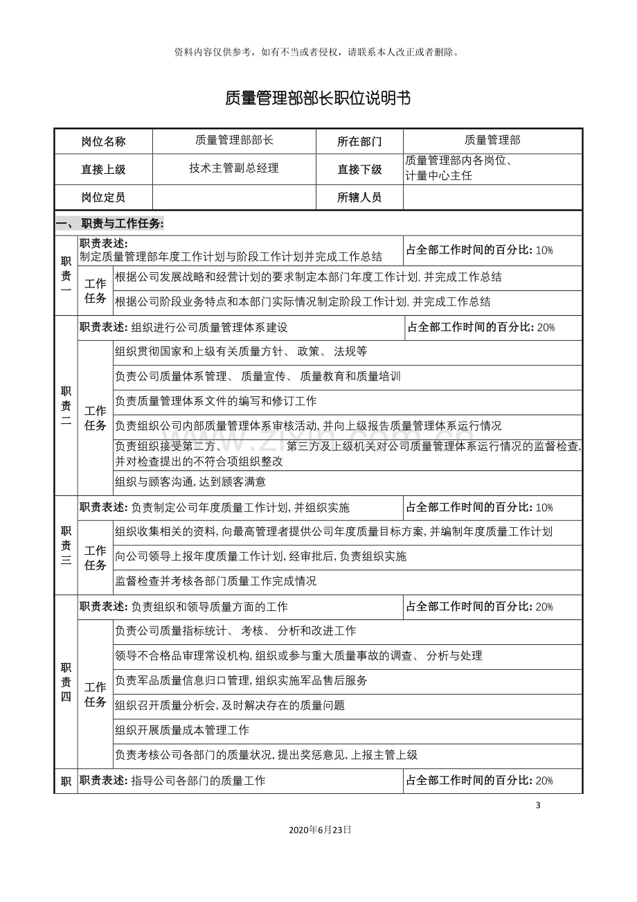 仪器生产企业质量管理部部长职位说明书.doc_第3页