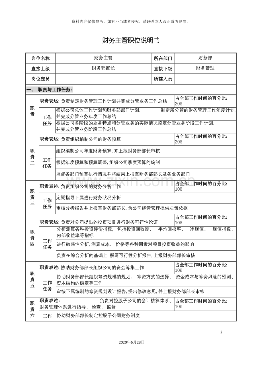 仪器生产企业财务主管职位说明书.doc_第2页