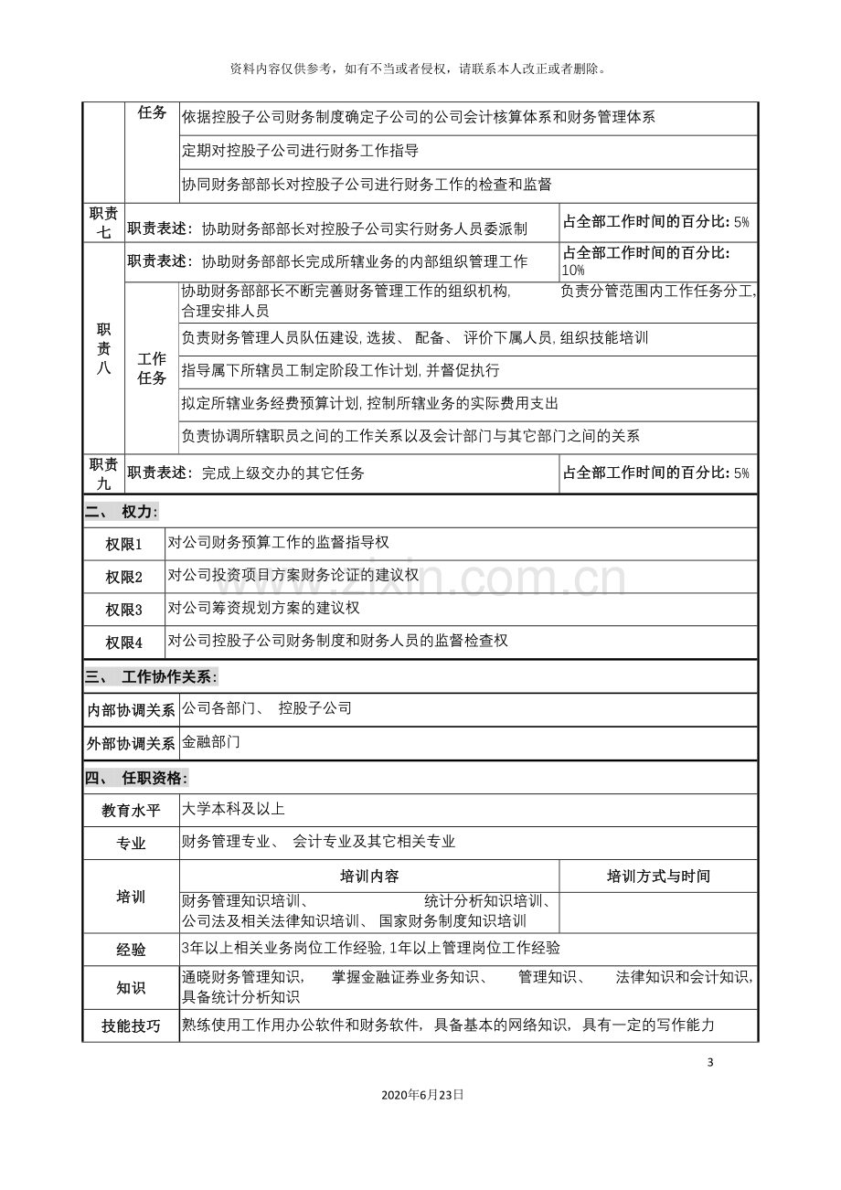 仪器生产企业财务主管职位说明书.doc_第3页