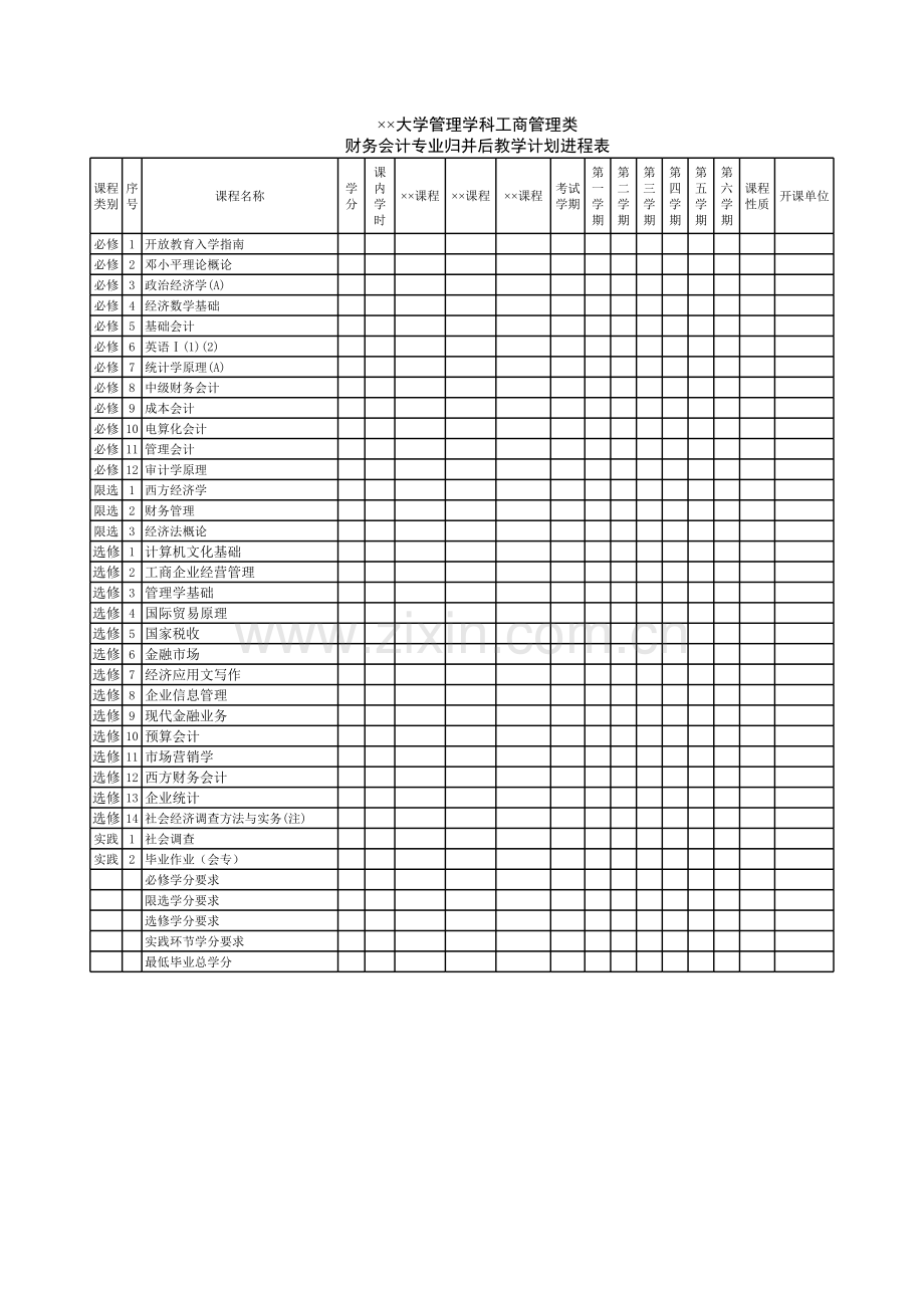 大学管理学科工商管理类教学计划.xls_第1页