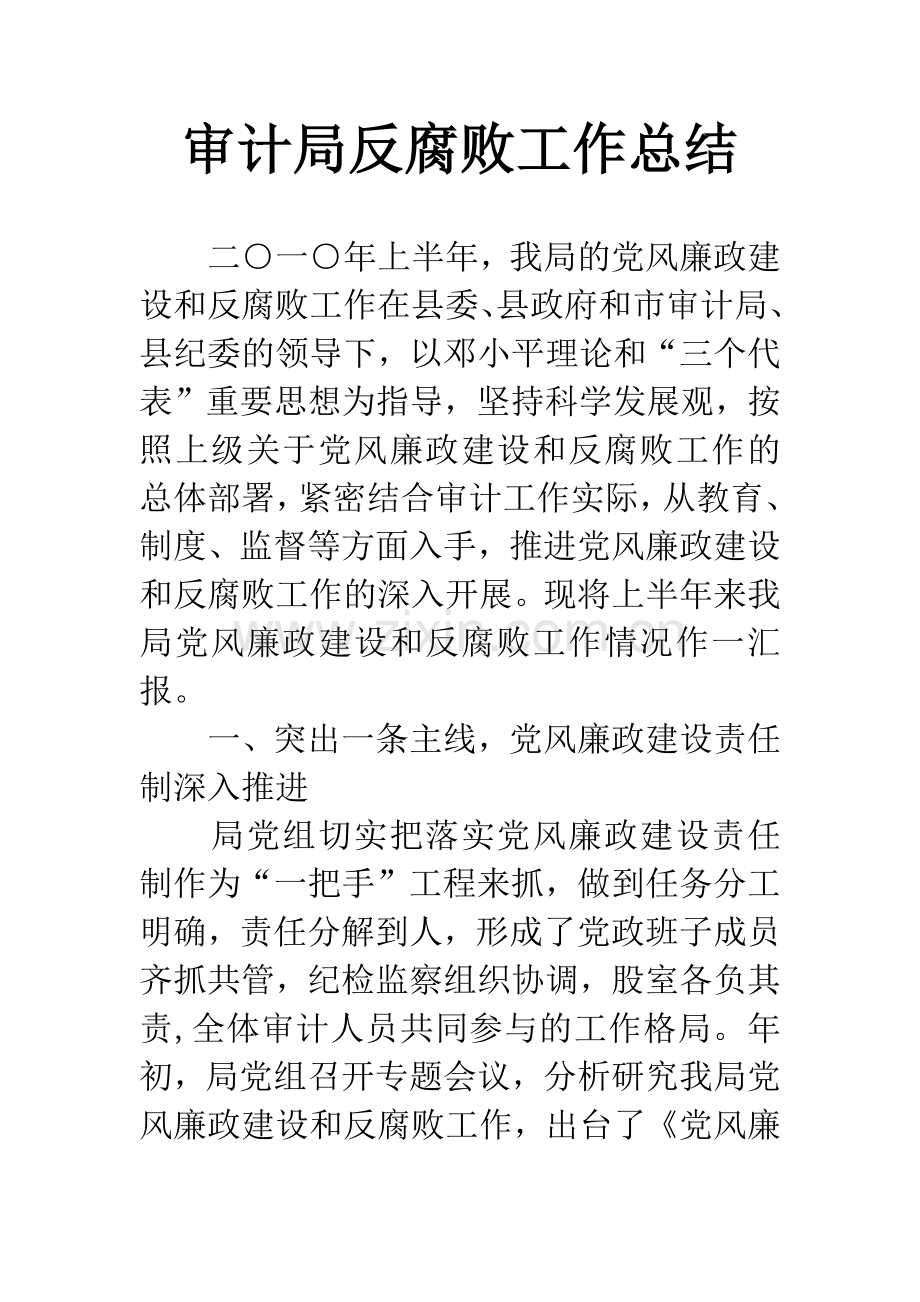 审计局反腐败工作总结.docx_第1页