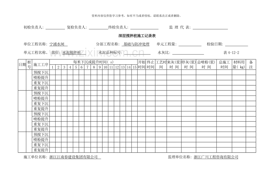 水泥土深层搅拌桩单元工程质量评定表样本.doc_第3页