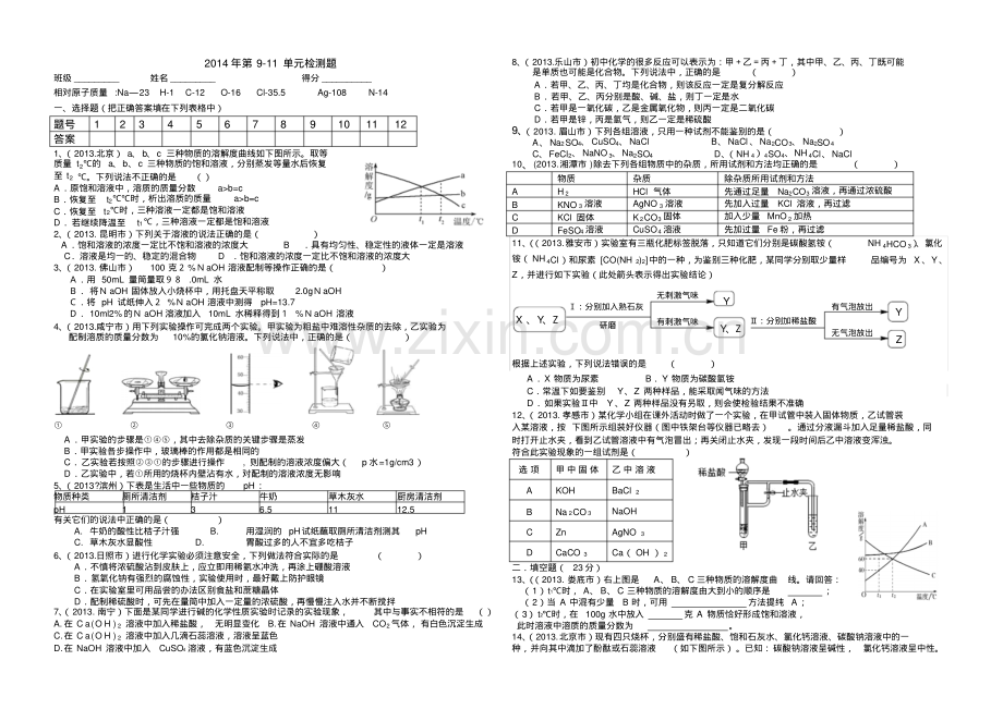 2014九年级化学第9-11单元检测题.pdf_第1页