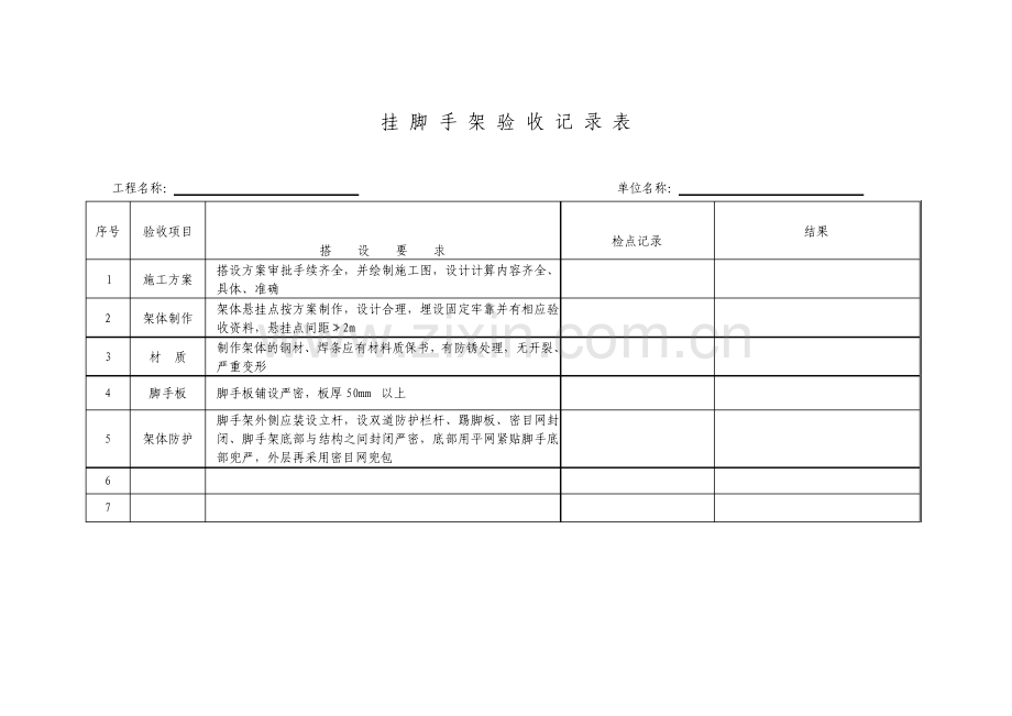 挂脚手架验收记录表模板格式.pdf_第1页