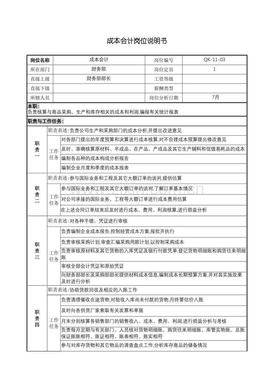 材料行业财务部成本会计岗位说明书.doc_第2页