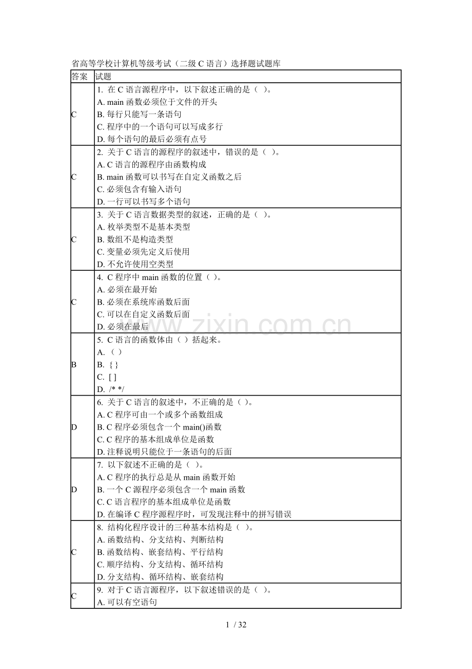 C语言练习题(答案).doc_第1页