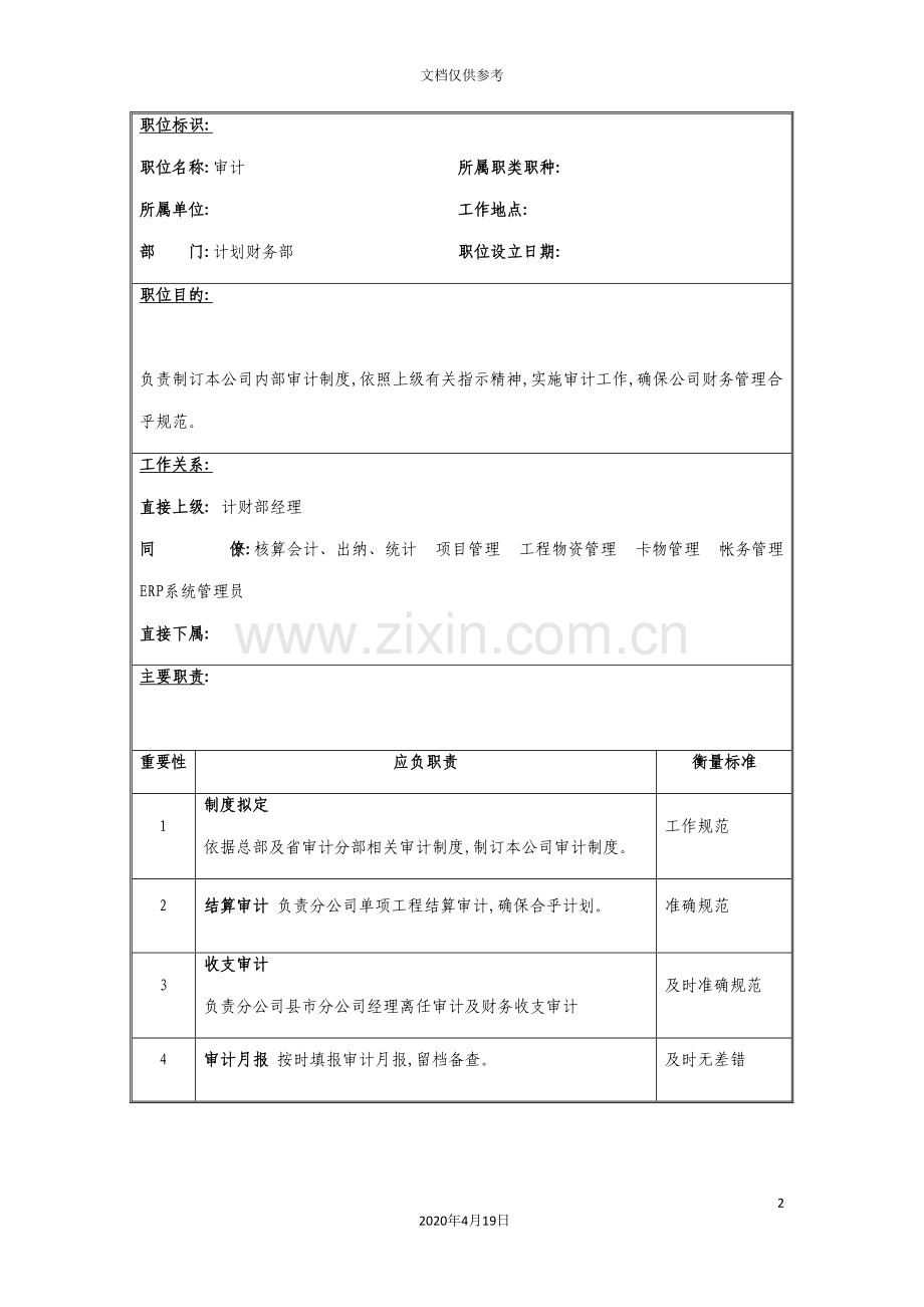 计划财务部审计职位说明书.doc_第2页