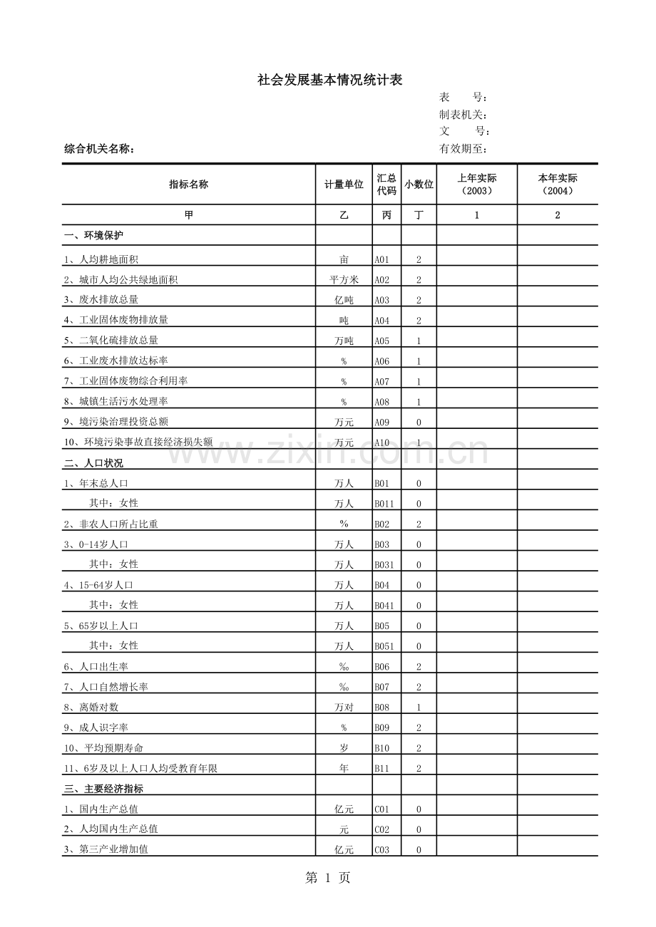 社会发展基本情况统计表.xls_第1页