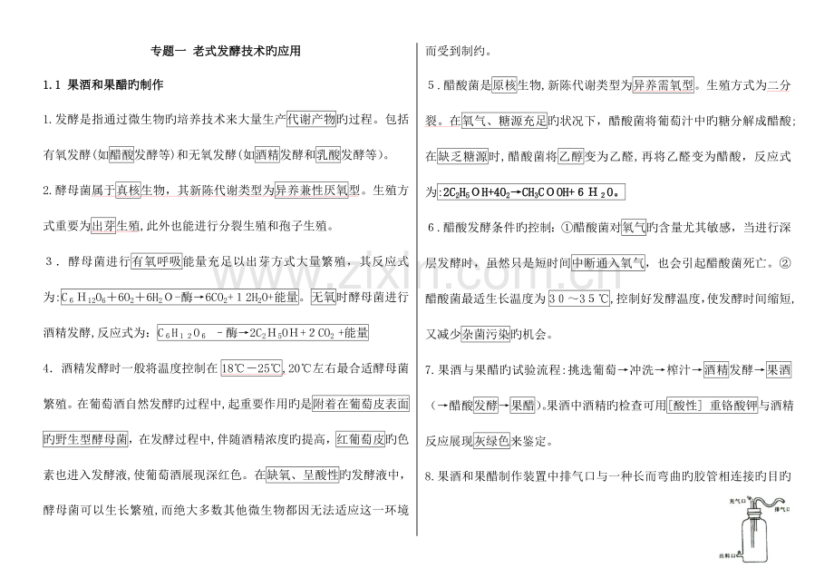 2023年专题一传统发酵技术的应用知识点总结.doc_第1页