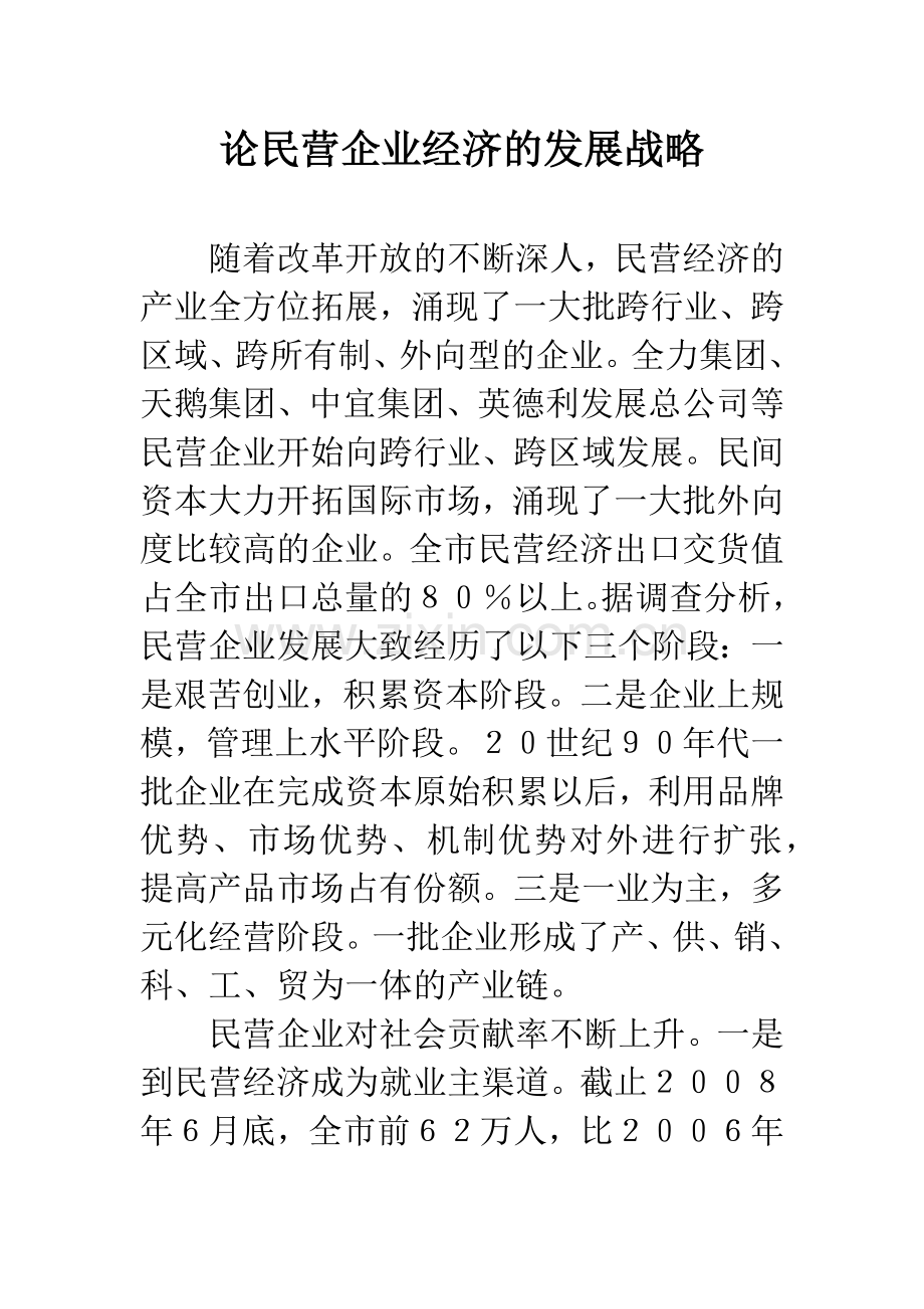 论民营企业经济的发展战略.docx_第1页