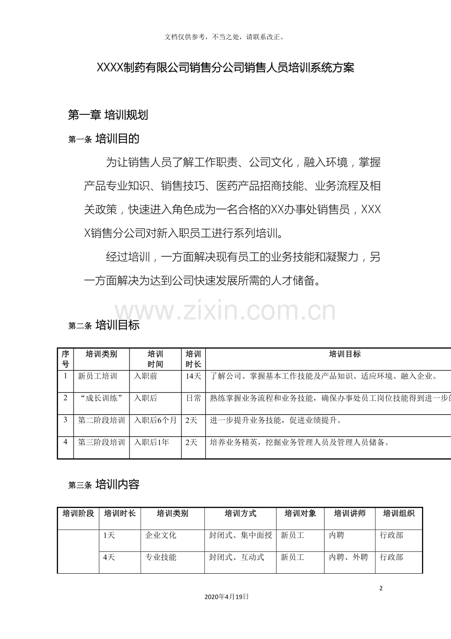 制药有限公司销售分公司销售人员培训系统方案.doc_第2页