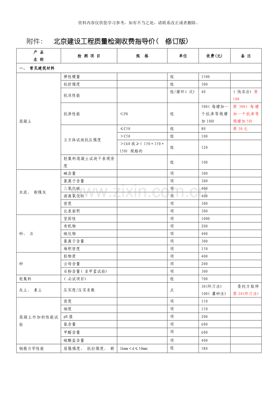 新版北京建设工程质量检测收费指导价样本.doc_第1页