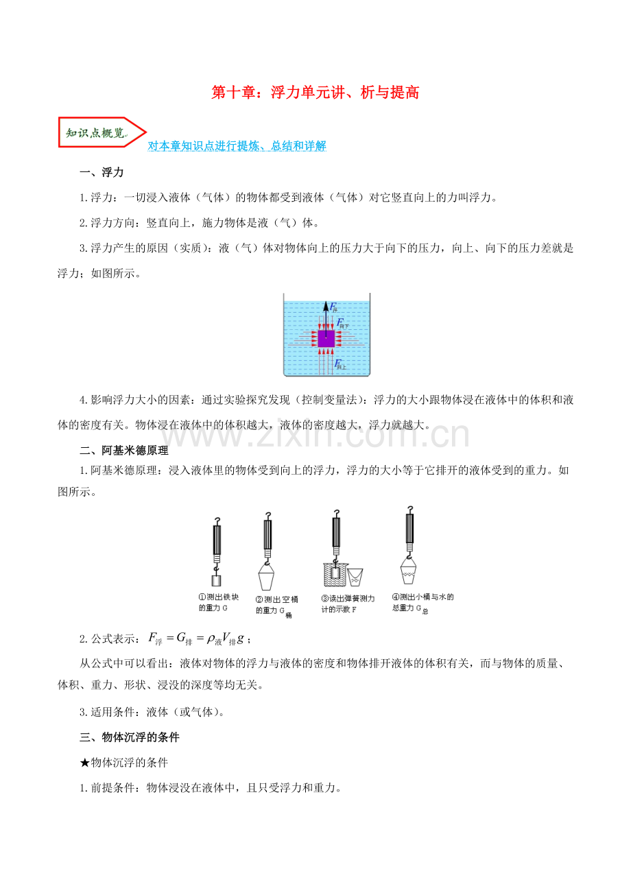 2019_2020学年八年级物理下册第十章浮力单元讲析与提高含解析新版新人教版.doc_第1页