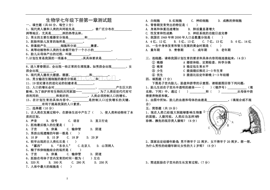 七年级生物下册各单元复习题(精心整理).doc_第2页