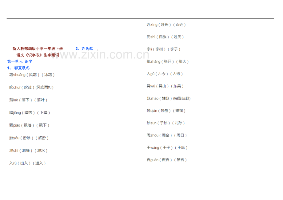 一年级语文下册识字表(含组词).docx_第2页