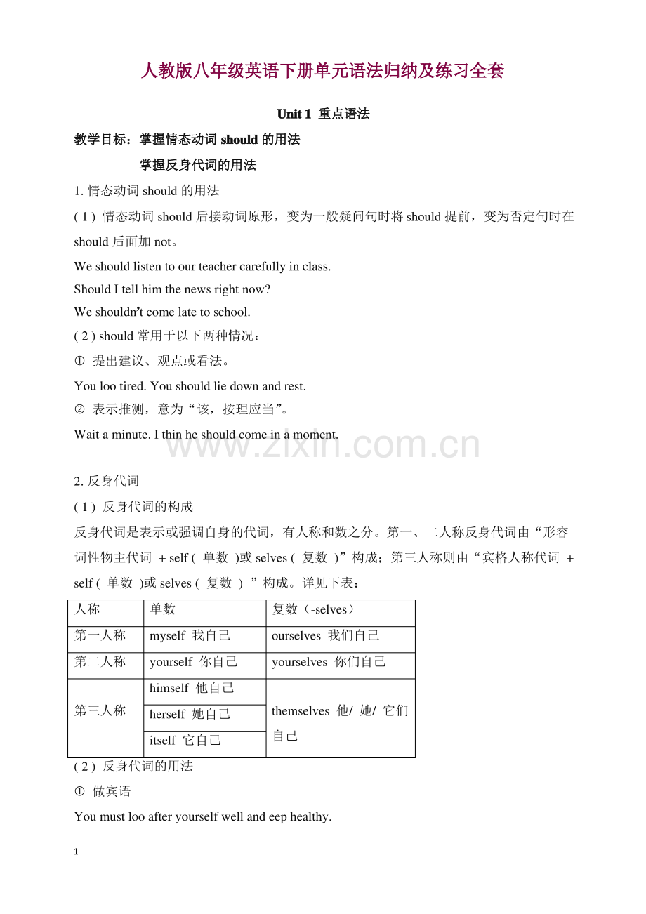 (精)人教版八年级英语下册单元语法归纳及练习全套.pdf_第1页