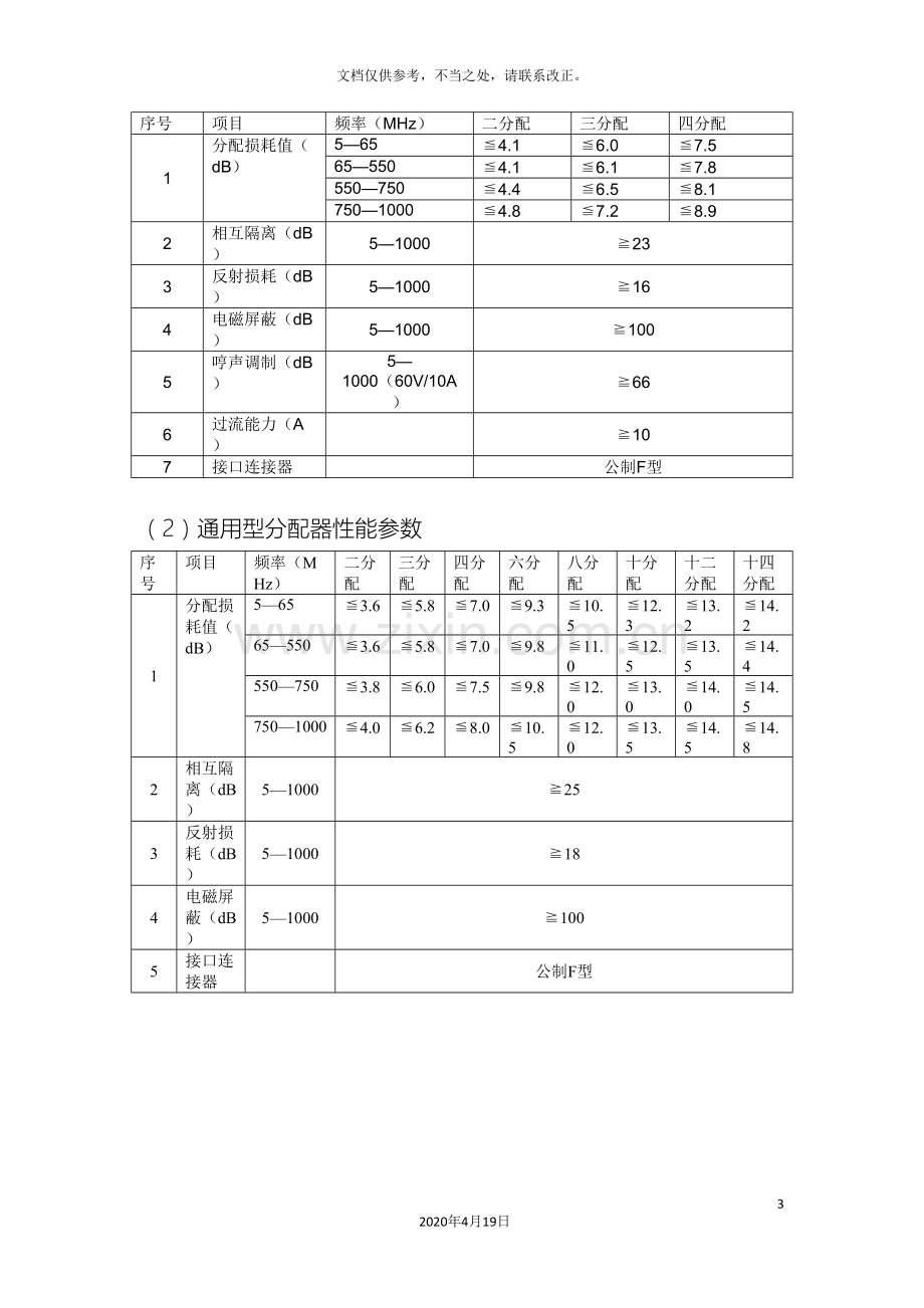 有线电视系统专用分支分配器产品说明书样本.doc_第3页