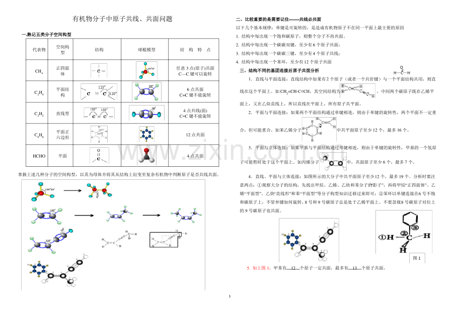 有机物共面、共线问题总结(含习题答案).pdf_第1页