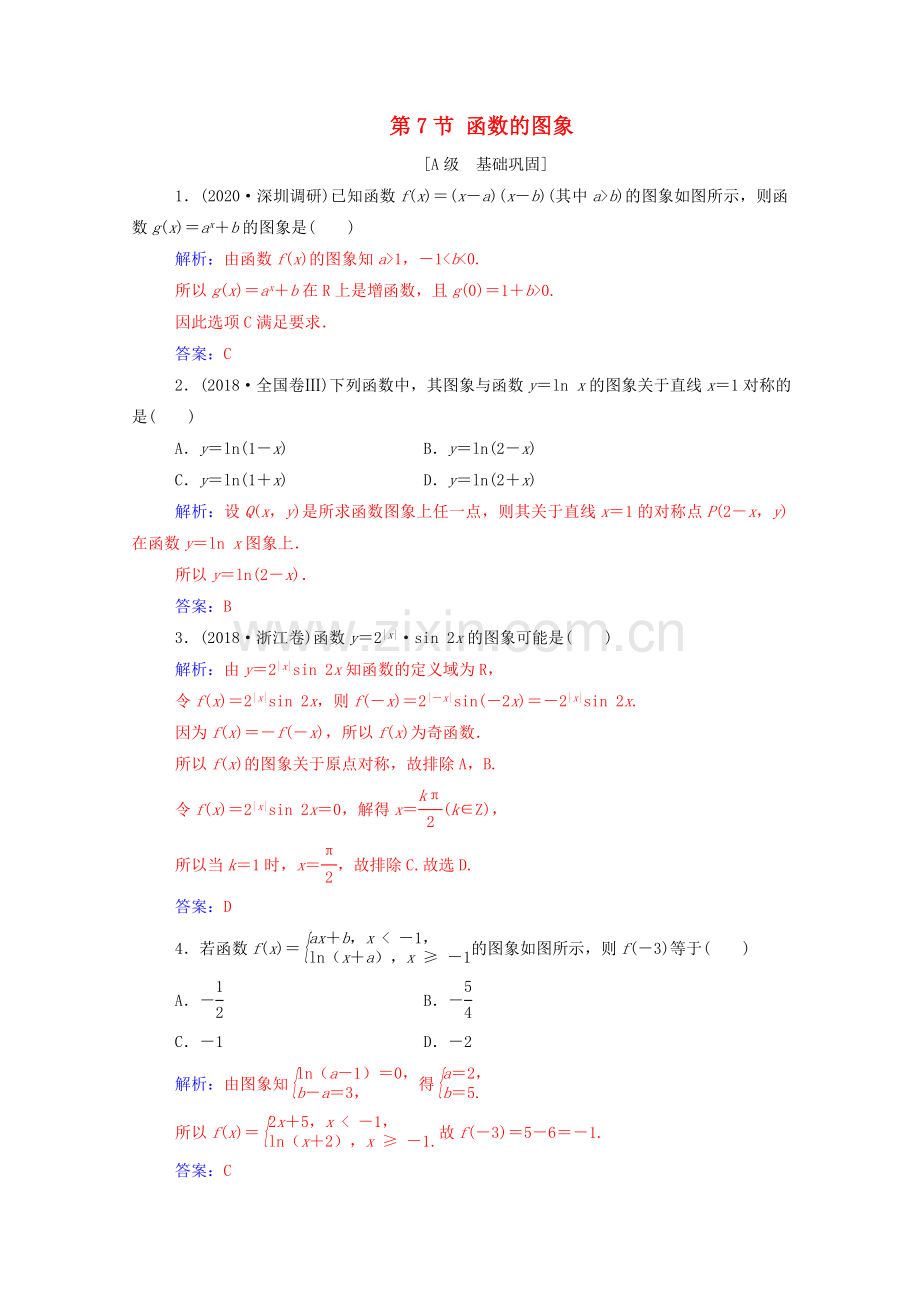 2022高考数学一轮复习第二章函数第7节函数的图象练习.doc_第1页