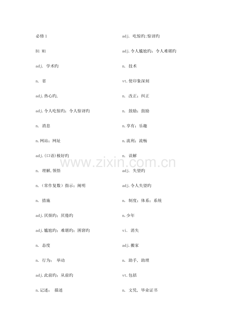 高中英语外研版必修一至必修五单词默写.doc_第1页