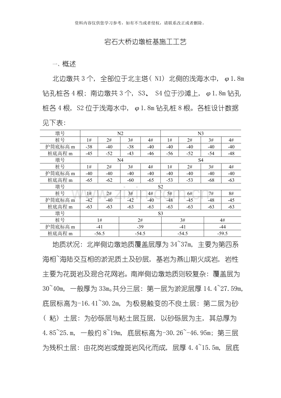 宕石大桥边墩桩基施工工艺模板.doc_第1页