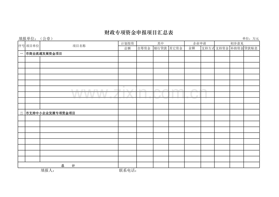 财政专项资金申报项目汇总表.xls_第1页