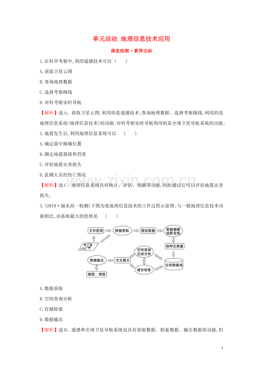 2019_2020学年新教材高中地理第四单元从人地作用看自然灾害单元活动地理信息技术应用课堂检测素养达标鲁教版必修1.doc_第1页