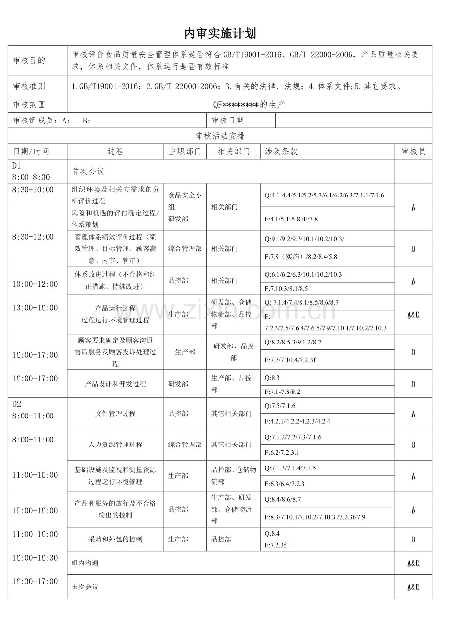 按过程方法j进行内部审核做的实施计划.pdf_第1页