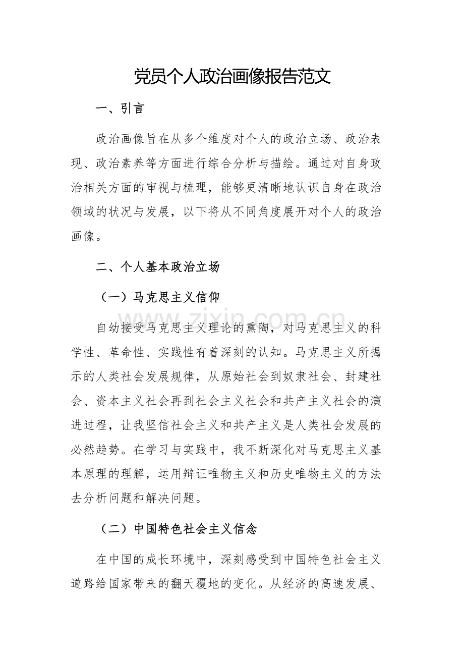 党员个人政治画像报告范文.docx_第1页