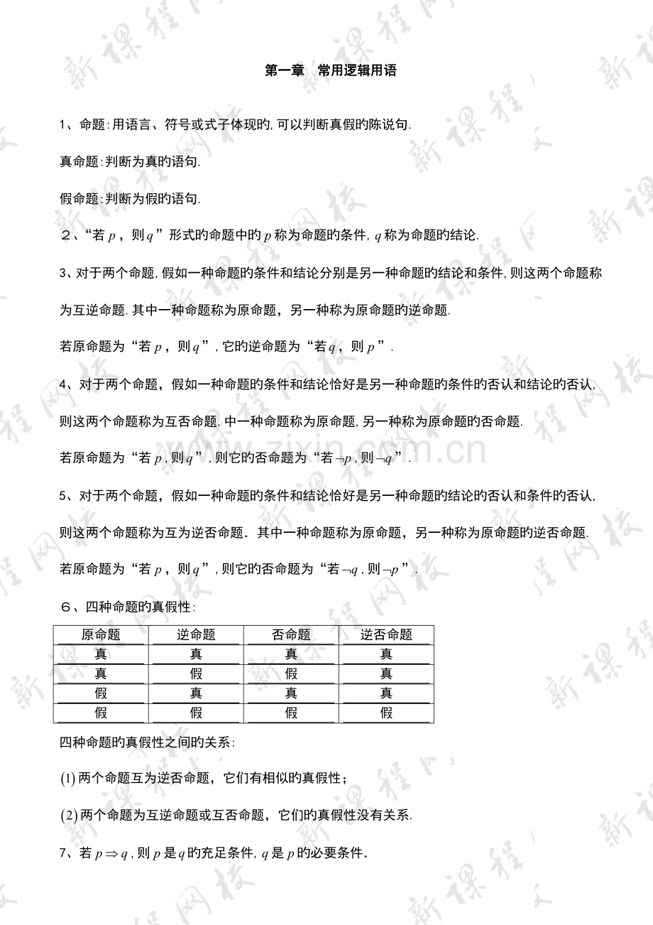 2023年高二数学选修常用逻辑用语知识点习题答案.doc_第1页